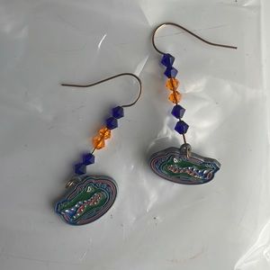 University of Florida gators UF pierced earrings orange blue purple Dangle Drop